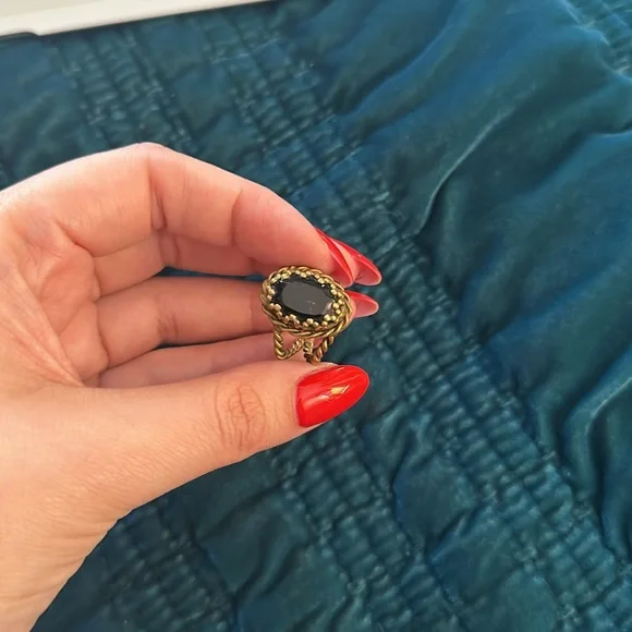 Vintage adjustable black glass ring - Picture 5 of 6